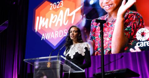 Aurora James speaks onstage during the CARE Impact Awards 2023