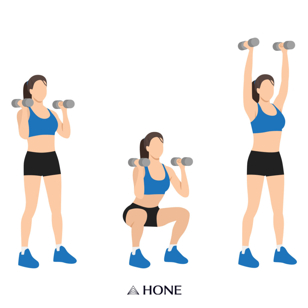 menopause belly exercises dumbbell thrusters