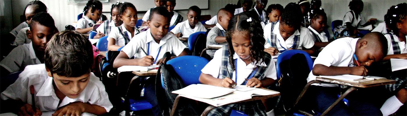 Colombian children working in one of Shakira's established schools