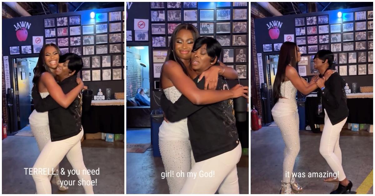 Coco Jones hugs her mom