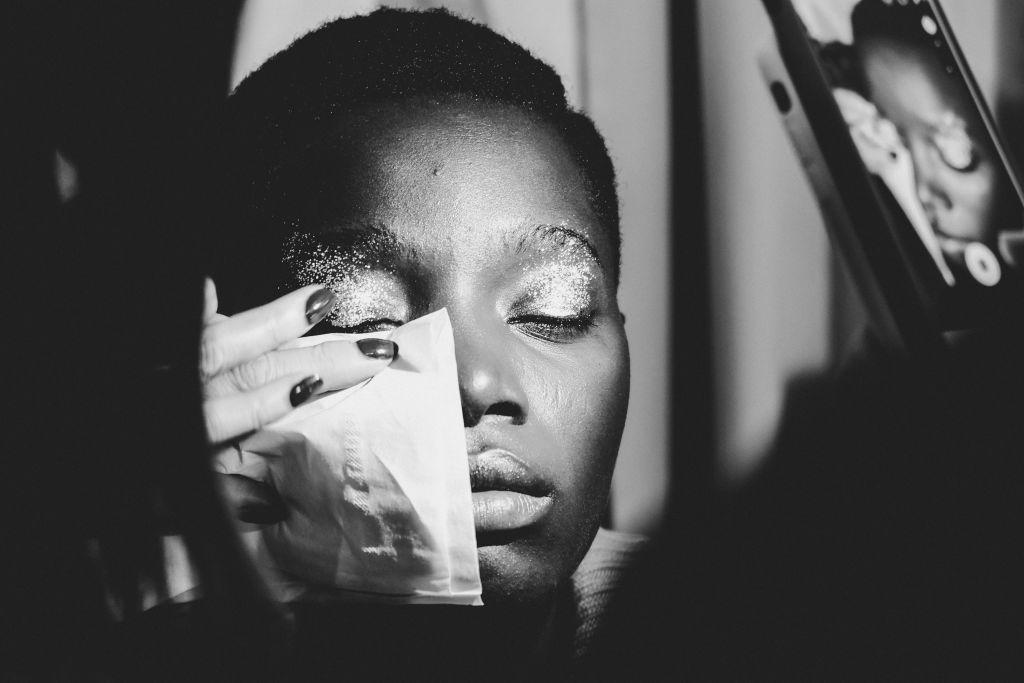 A model is seen ahead backstage of the Stella Jean show during Milan Fashion Week